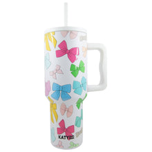 Load image into Gallery viewer, Multicolored Coquette Bows 38 Oz Tumbler w/ Handle
