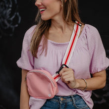 Load image into Gallery viewer, Light Pink Solid Belt Bag with Striped Strap Valentine&#39;s Day
