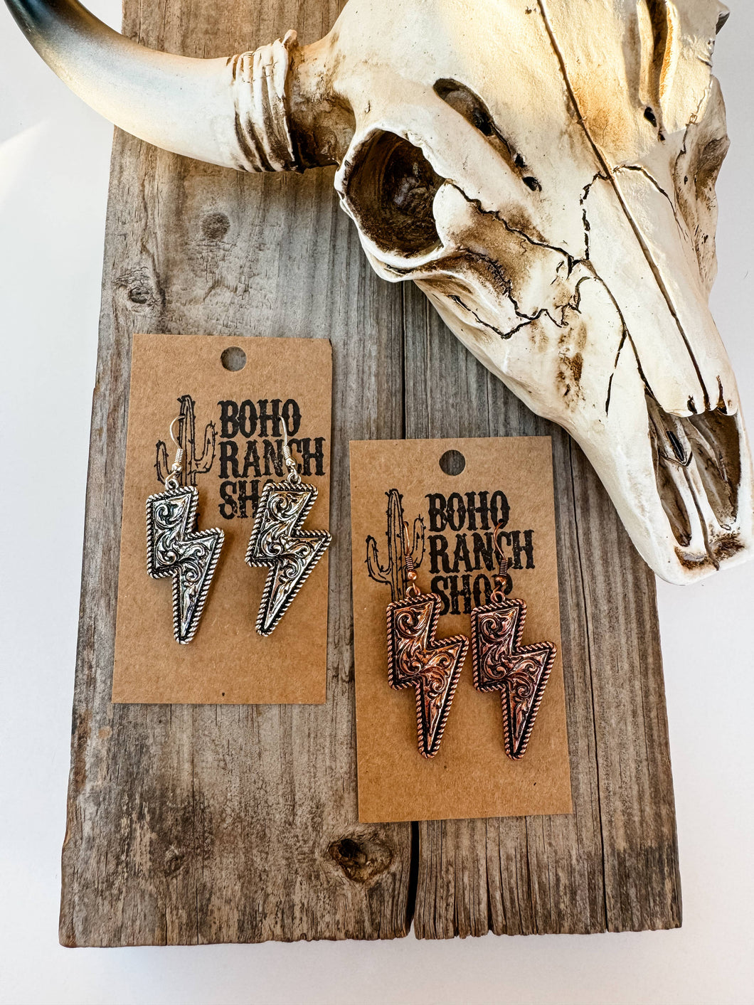 Western Floral Casting Lightning Bolt Thunder Earrings