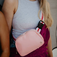 Load image into Gallery viewer, Light Pink Solid Belt Bag with Striped Strap Valentine&#39;s Day

