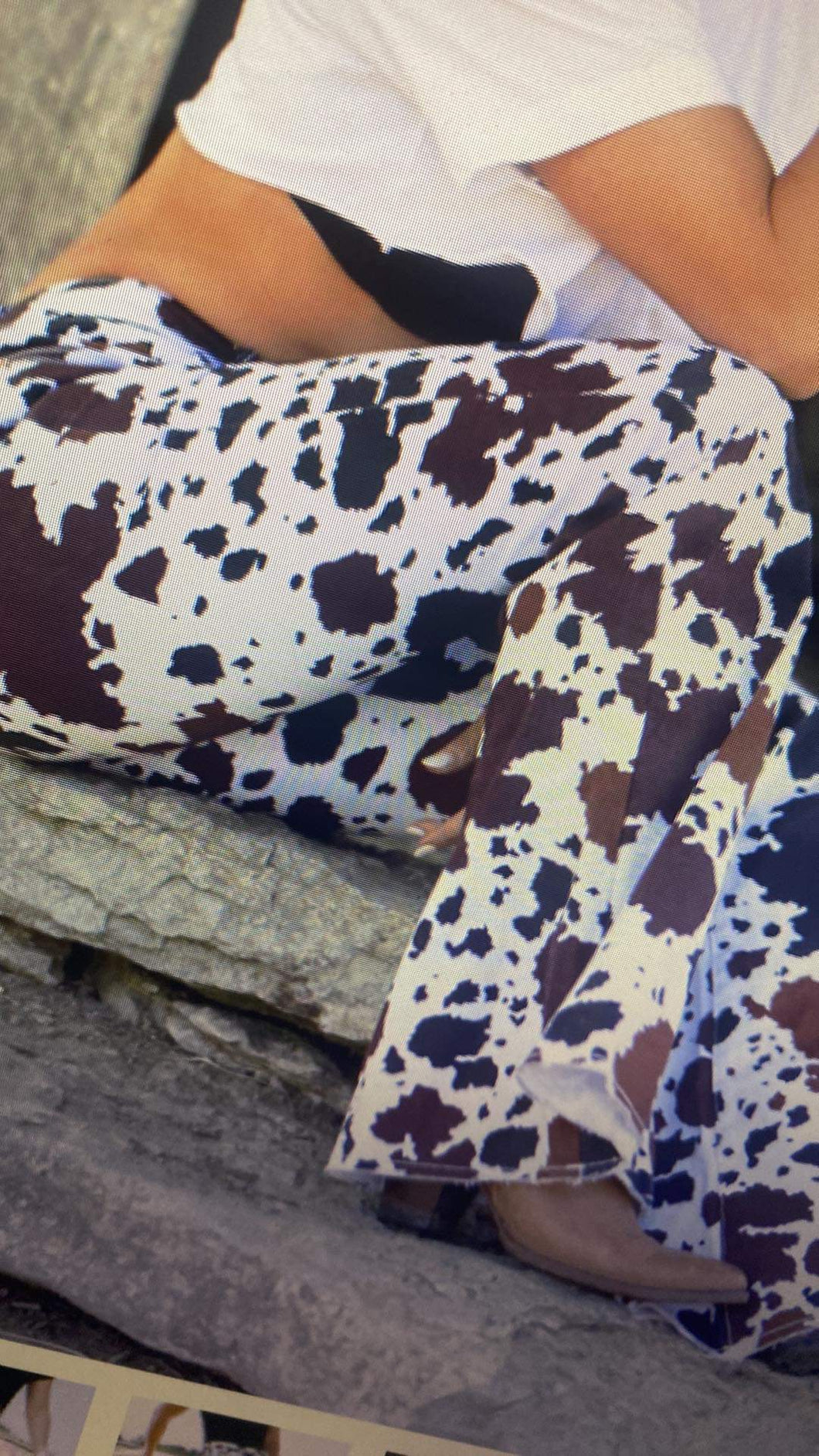 COW PRINT FLARE JEANS